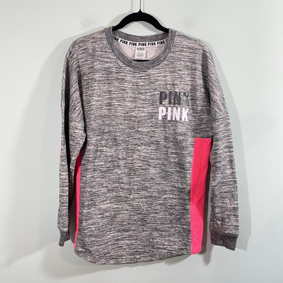 PINK Victoria's Secret Grey Large Print Graphics Pullover Sweatshirt Size XS - Picture 1 of 8